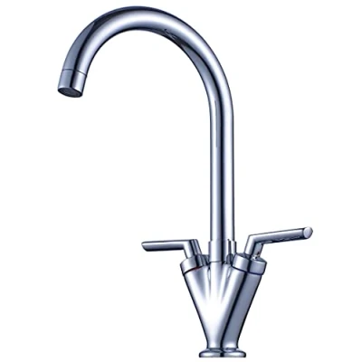 Image of Xcel Home Chrome Kitchen Tap with Dual Lever &amp; 360 Swivel Spout, 1 Faucet, Includes Hoses Sink Fittings.