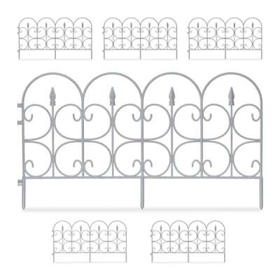 Image of Relaxdays Garden Edging, Set of 6, HxW: 38 x 68.5 cm Each, Decorative Flowerbed Fence, Push in, Antique, Plastic, Grey, 1.5