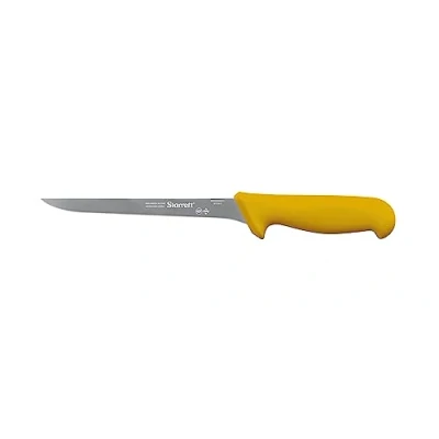Image of Starrett Professional Stainless Steel Chefs Kitchen Boning Knives Narrow Straight Profile 8 inch (200mm) Yellow Handle