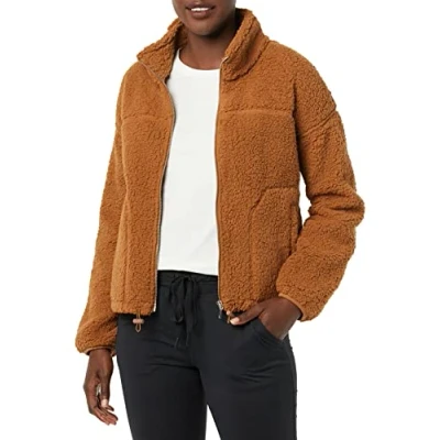 Image of Amazon Essentials Women&#039;s Full Zip Sherpa Fleece Jacket, Dark Tan, L