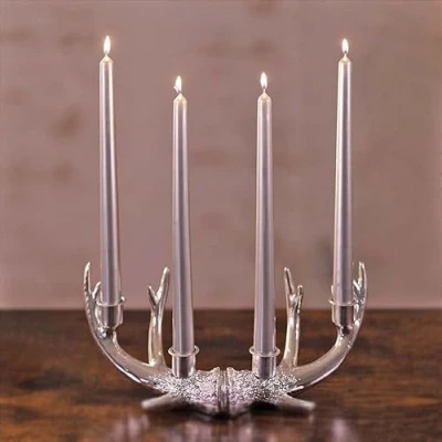 Image of Marco Paul Dinner Candles Pack of 4, Tapered Non Drip Long Lasting 8 Hours, Unscented (Silver 4 Pack) 2cm X 25cm