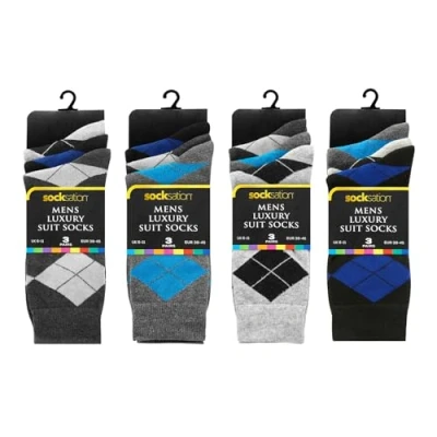 Image of 12 Pack Mens Socks Cotton Suitable Work &amp; Casual Wear Breathable Sock for Men (6 11) UK Size Comfortable Everyday with Reinforced Heel Toe Office Socks, Walking