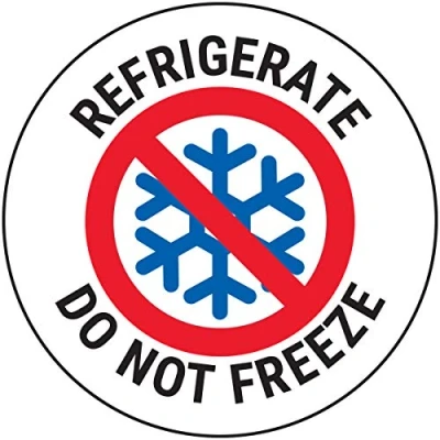 Image of V Safety Refrigerate Do Not Freeze Sticker 50mm Diameter (Roll of 250)