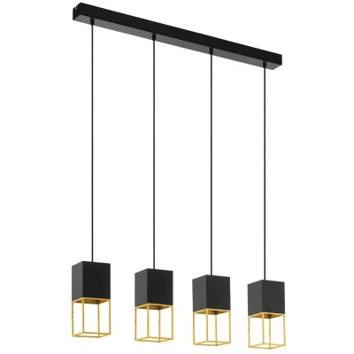 Image of Eglo Lighting Montebaldo 4 Lamp Straight Bar Pendant Ceiling Light Black, Gold