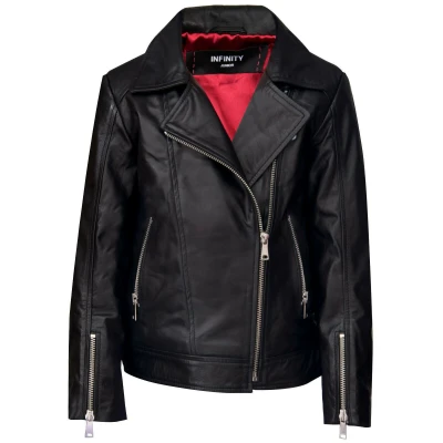 Image of Kids Jackets Girls Designer&#039;s 100% Black Leather Jacket Zip Up Biker Coats 3 4
