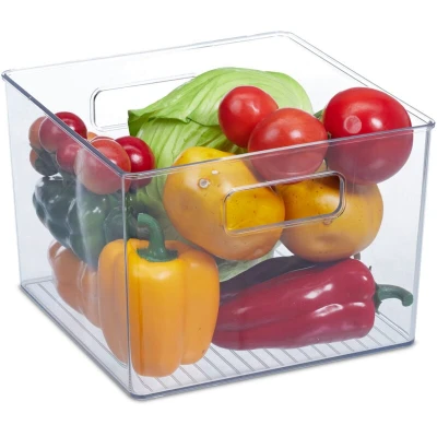 Image of Relaxdays Fridge Container, 2x Set, Groceries &amp; Food Storage, Handles, Plastic, HxWxD: 15.5 x 21 cm, Transparent