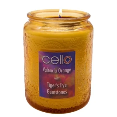 Image of Cello Scented Tiger&#039;s Eye Candle. A Stunning Crystal Candle with Gemstones. The Ideal Gemstone Holder. Gifts for Women, Orange Crystals.