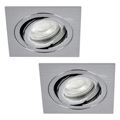 Image of LITECRAFT IP65 Rated Tiltable Square Recessed Spotlight Downlighter (Satin Nickel, Pack of 2)