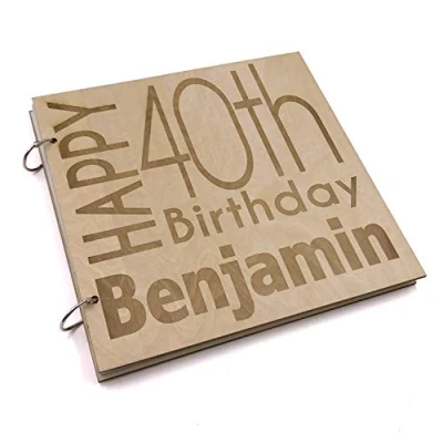 Image of ukgiftstoreonline Personalised 40th Birthday Engraved Large Wooden Scrapbook Photo Album