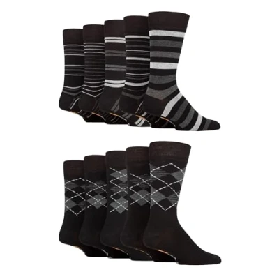 Image of Farah Mens Patterned Bamboo Socks Plain Classic Colourful Soft Breathable Cooling for Casual Wear or Suit 10 Pair Multipack Size 6 11 Black Charcoal Pattern