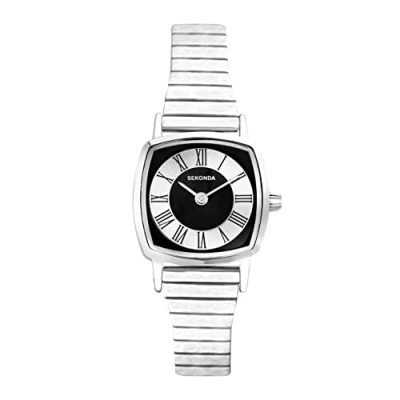 Image of Sekonda Heritage Ladies 22mm Quartz Watch in Black with Analogue Display, and Silver Stainless Steel Strap 40359