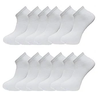 Image of Classic Sports Mens Plain Trainer Socks WHITE Black 12 Pack Dozen Multipack Ankle (UK11 14, PAIRS)