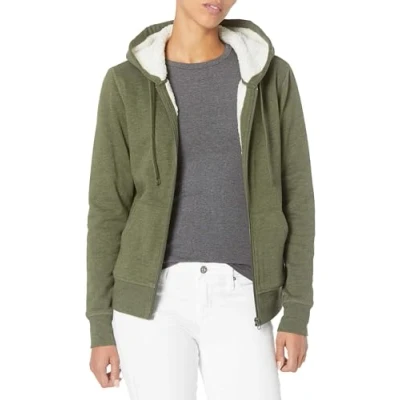 Image of Amazon Essentials Women&#039;s Sherpa Lined Fleece Full Zip Hooded Jacket (Available in Plus Sizes), Olive Heather, S