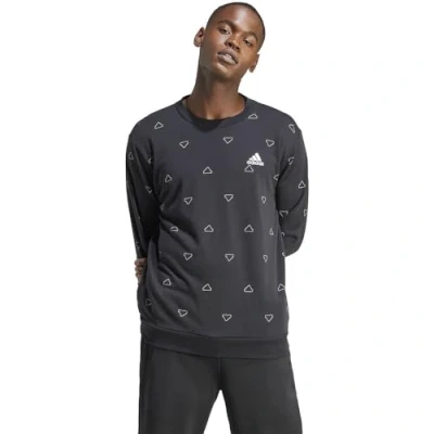Image of adidas Men&#039;s Seasonal Essentials Monogram Graphic Crew Sweatshirt, black, S