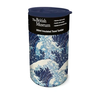 Image of Insulated Travel Tumbler The Great Wave by Hokusai British Museum Design 350ml Stainless Steel Cup Re Usable Mug