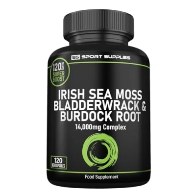 Image of Sea Moss Complex 14,000mg Extract Including Bladderwrack &amp; Burdock Root 120 High Strength Capsules Providing Day Supply North Atlantic Irish Supplement Vegan UK Made