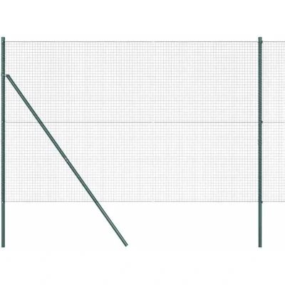 Image of vidaXL Welded Wire Fence with 13 Posts Green 1.6x25 m Steel