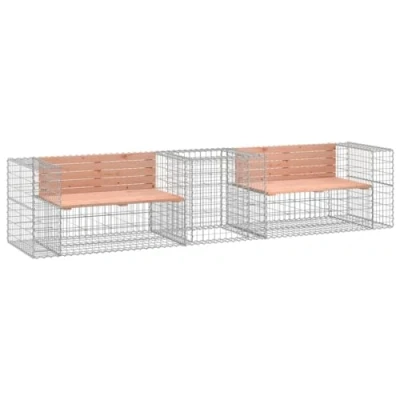 Image of vidaXL Garden Bench with Galvanized Steel Gabion Basket Base and Solid Douglas Wood Seat Compact Durable Outdoor Seating