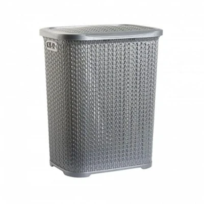 Image of Plastic Laundry Basket Clothes Washing Bin Storage Knitted Hamper Organiser (Silver, Tall)