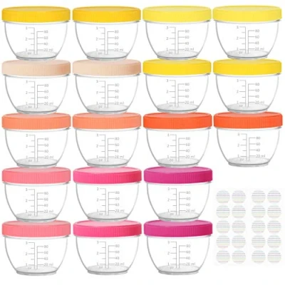 Image of Youngever 18 Sets 120ML Baby Food Storage, Re usable Containers with Lids, 9 Bright Pink Colors, Lids Labels