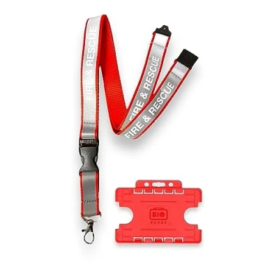 Image of 20mm Red Fire and Rescue Reflective Lanyard Safety Breakaway &amp; Detachable Buckle Clip Horizontal ID Card Holder