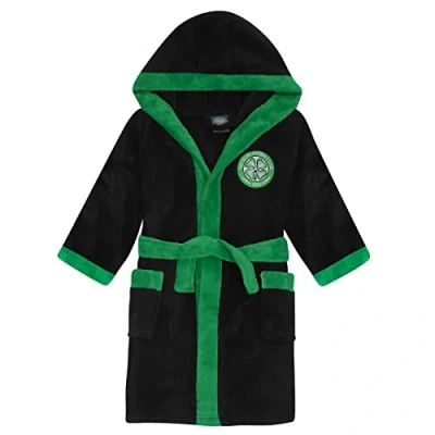 Image of Celtic FC Official Football Gift Boys Fleece Dressing Gown Robe Black 9 10 Years