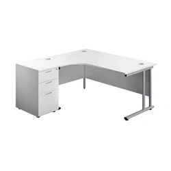 Image of 1600x1200 Twin Left Hand Radial Desk White Silver + High Ped