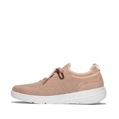 Image of Fitflop Women&#039;s Super Q Knit Slip ON Laced Sneakers, Beige, 4 UK