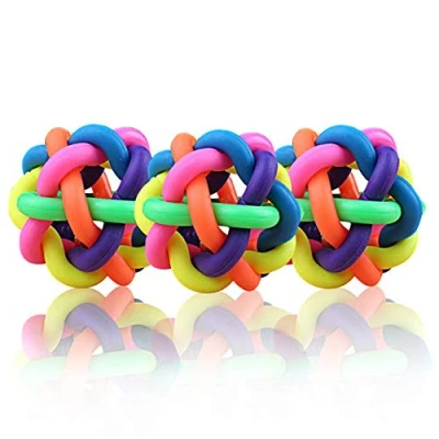 Image of Fliyeong 1PCS Funny Pet Colorful Rubber Knotted Ball with Bell Educational Interactive Chewing Toy for Dog Cat