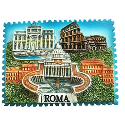 Image of 3 Attractions of Rome Italy Stamp Style 3D Fridge Magnet Souvenir Gift,Home &amp; Kitchen Decoration Magnetic Sticker Roma Refrigerator