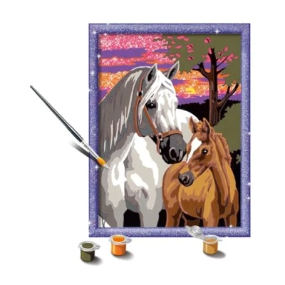 Image of Ravensburger CreArt Series D: Horses at Dusk, Paint by Number Kit, Contains a Pre Printed Board, Brush, Colors and Accessories, Creative Game for Boys Girls 9+ Years