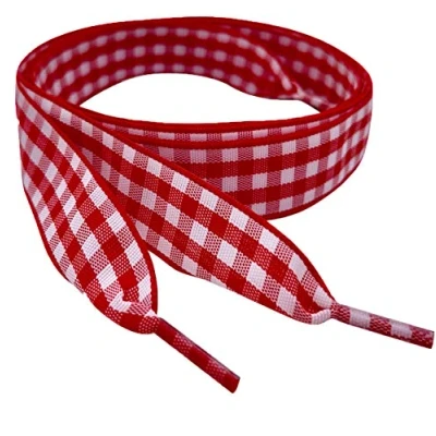 Image of My Ribbon laces Red Gingham 120cm Flat Shoe For Trainers, Boots &amp; Shoes