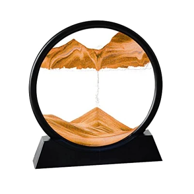 Image of Arthink Moving Sand Art Picture,Liquid Motion 3D Sea Sandscape in Display, Flowing Frame Desktop Bookshelves Home Office Decoration (12 inch, Orange)