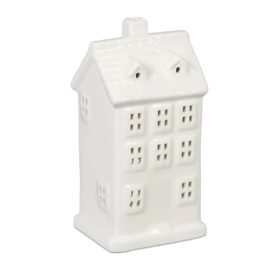 Image of Relaxdays Tea House Ceramic, Light Through Windows, for One Candle, HWD: 14.5 x 7 6 cm, Cute Table Decor, White