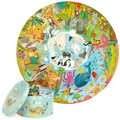 Image of Boppi Puzzles for 5+ year olds / 150 Piece Round Circle Jigsaw Kids Aged 5 8 Made with 100% Recycled Card Animals of the World