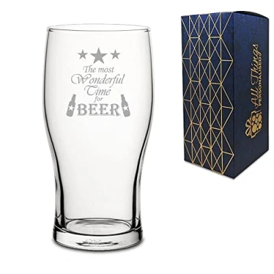 Image of Engraved Novelty Christmas Pint Glass&quot;Most Wonderful Time for Beer&quot; Gift Boxed