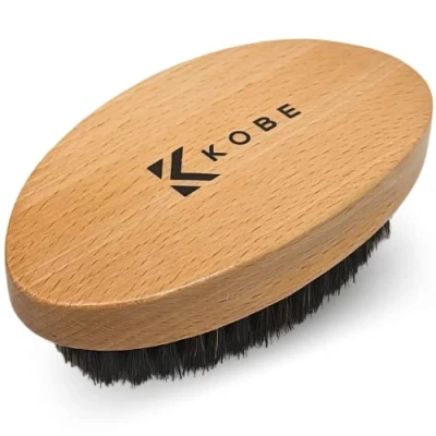 Image of Kobe Palm Men&#039;s Military Style Boar Bristle Hair Brush/Beard Brush Hand Sized Beard for Men Perfect Care Works Well With Oils (Beech)