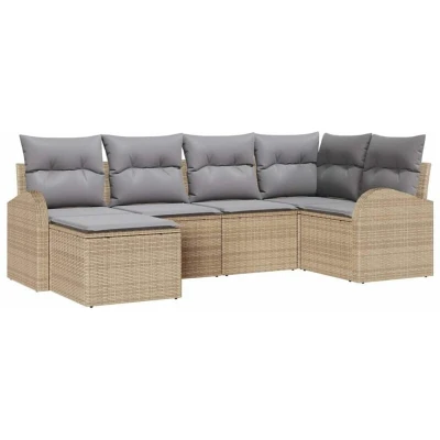 Image of vidaXL 6 Piece Garden Sofa Set with Cushions Beige Poly Rattan