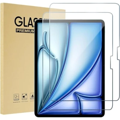 Image of World biz 2 Pack Screen Protector for iPad Air 11 Inch (M2) 2024 (A2902 A2903 A2904), 9H Tempered Glass Film Guard, Anti Scratch 6th Generation HD Clear