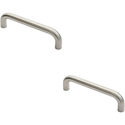 Image of 2 PACK Round D Bar Pull Handle 22mm Dia 225mm Fixing Centres Satin Stainless Steel Tubular Design Suitable for Lightweight Internal Doors Cabinet, Wardrobe, Cupboard Door