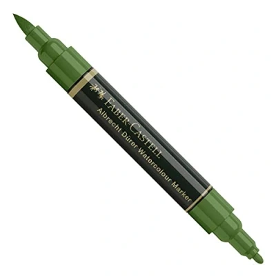 Image of Faber Castell Art &amp; Graphic Albrecht Dürer Watercolour Marker, Permanent Green Olive, Single For Art, Craft, Drawing, Sketching, Home, School, University, Colouring