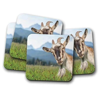Image of 4 Set Funny Goat Drinks Coaster Mountain Animal Sheep Cute Mum #8515