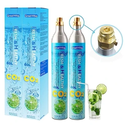Image of GreatWhip 60Litre Co2 Spare Gas Cartridge for Sodastream Refill Cylinder, 14.5 oz Cylinder Making Fizzy Carbonated Water (2 cylinders)