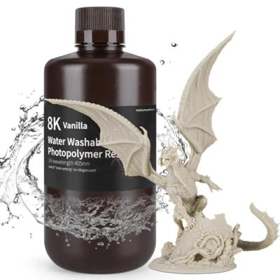 Image of ELEGOO 8K 3D Printer Resin, Water Washable Resin 405nm UV Curing Best for 8K/9K/12K/14K Vanilla 1000g