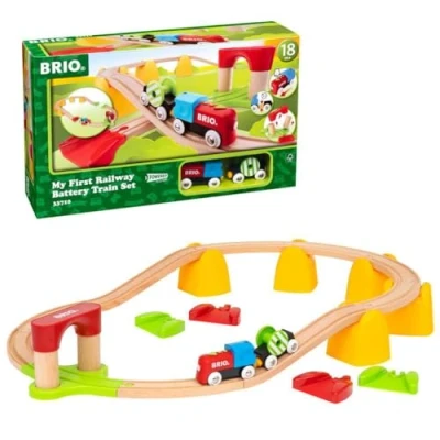 Image of BRIO My First Railway Battery Operated Wooden Train Set Toddler Toy for Kids 18 Months Up Gifts Toddlers