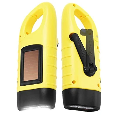Image of VOUNEDA Wind Up Torch,Led Torch,Wind Torches LED Super Bright,Hand Crank &amp; Solar Emergency Flashlight,Hand Flashlight Powered Light Camping Flashlight, Yellow