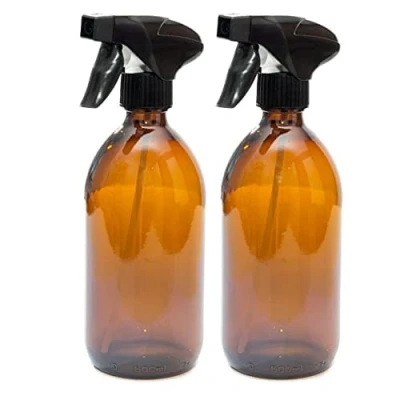 Image of Aura 500ml AMBER GLASS Bottles with BLACK Trigger Sprays PACK of 2
