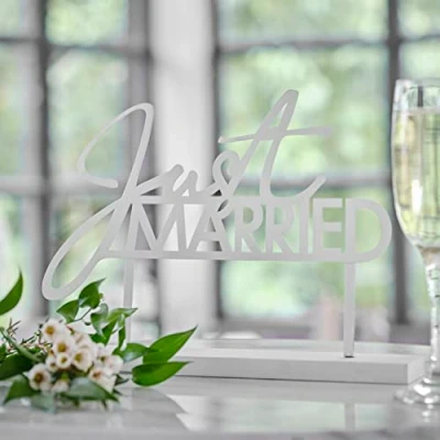 Image of Ginger Ray White Just Married Contemporary Wedding Table Sign, Black