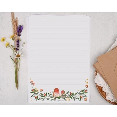 Image of Making Meadows A4 Lined Letter Writing Paper Set (20 Sheets &amp; 10 envelopes) Christmas Robin Bird Design On Penpal Stationery
