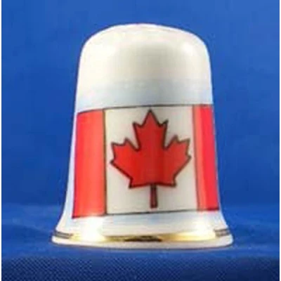 Image of Porcelain China Collectable Thimble Flag of Canada Free Dome Box